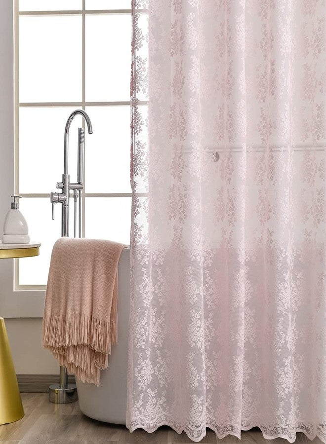 YJ YANJUN Pink Lace Vintage Shower Curtain with Attached Valance, Floral Lace Curtain for Bathroom, Farmhouse Style Shabby Chic Shower Curtain Scalloped Edge, 72 x 72 Inch, 1 Panel - Image 2