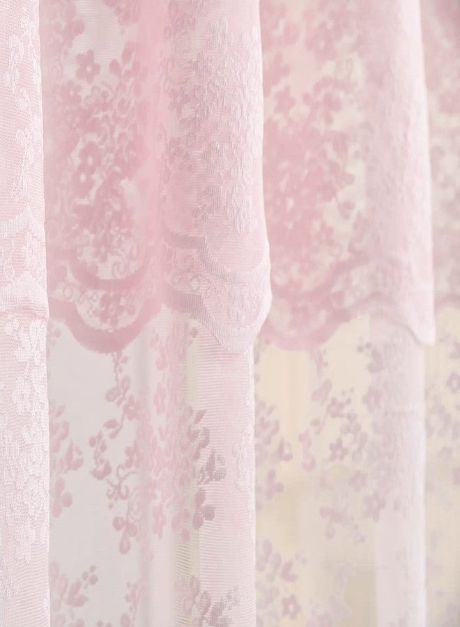 YJ YANJUN Pink Lace Vintage Shower Curtain with Attached Valance, Floral Lace Curtain for Bathroom, Farmhouse Style Shabby Chic Shower Curtain Scalloped Edge, 72 x 72 Inch, 1 Panel - Image 3