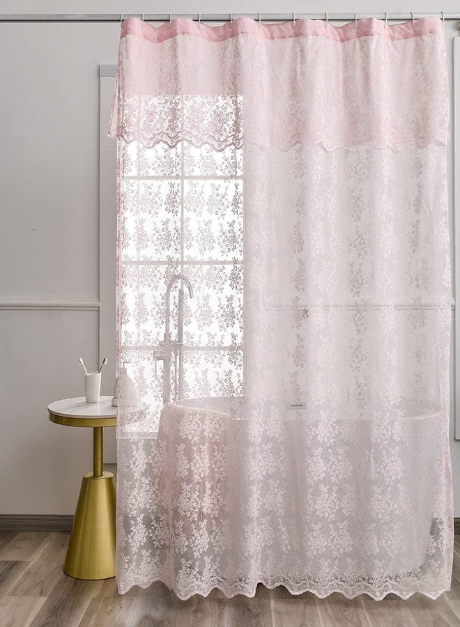 YJ YANJUN Pink Lace Vintage Shower Curtain with Attached Valance, Floral Lace Curtain for Bathroom, Farmhouse Style Shabby Chic Shower Curtain Scalloped Edge, 72 x 72 Inch, 1 Panel - Image 1