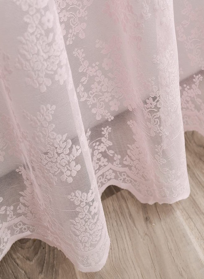 YJ YANJUN Pink Lace Vintage Shower Curtain with Attached Valance, Floral Lace Curtain for Bathroom, Farmhouse Style Shabby Chic Shower Curtain Scalloped Edge, 72 x 72 Inch, 1 Panel - Image 5