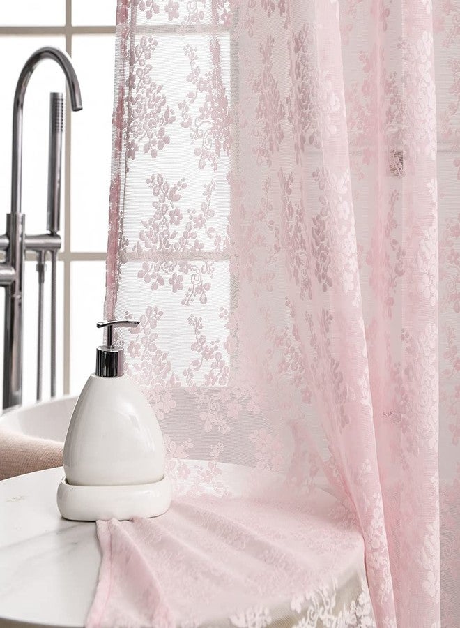 YJ YANJUN Pink Lace Vintage Shower Curtain with Attached Valance, Floral Lace Curtain for Bathroom, Farmhouse Style Shabby Chic Shower Curtain Scalloped Edge, 72 x 72 Inch, 1 Panel - Image 4