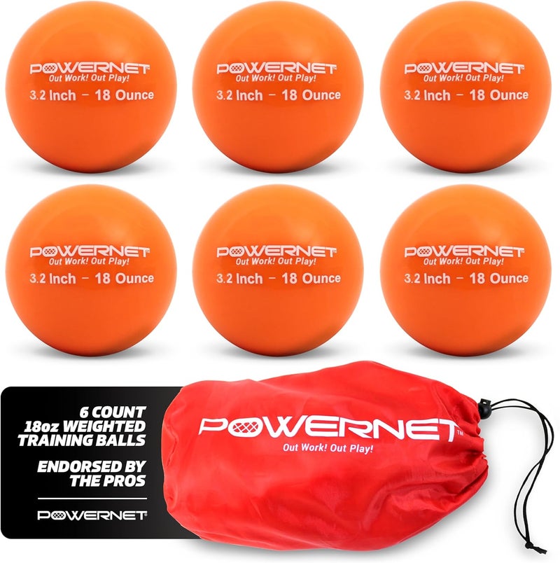 PowerNet 3.2" 6 Pack Weighted Training Balls for Hitting Batting, Build Strength & Muscle, Improve Technique, Training Equipment for Throwing, 12 to 20 oz Softball Size Weighted Balls - Image 1