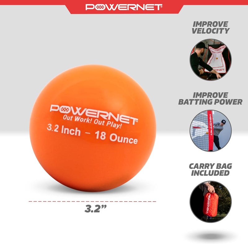 PowerNet 3.2" 6 Pack Weighted Training Balls for Hitting Batting, Build Strength & Muscle, Improve Technique, Training Equipment for Throwing, 12 to 20 oz Softball Size Weighted Balls - Image 3
