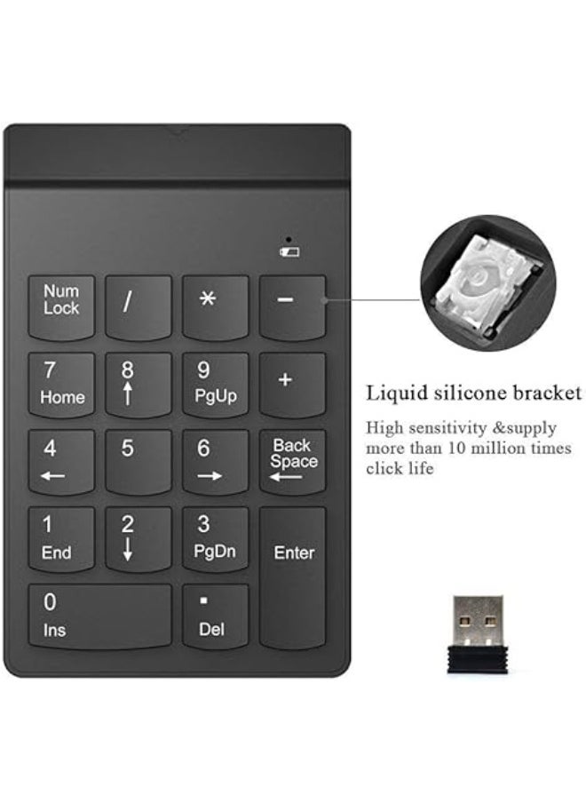2.4ghz Wireless Numeric Keypad Slim Mini Number Pad Digital Keyboard 18 Keys forLaptop Tablet Desktops (Black)