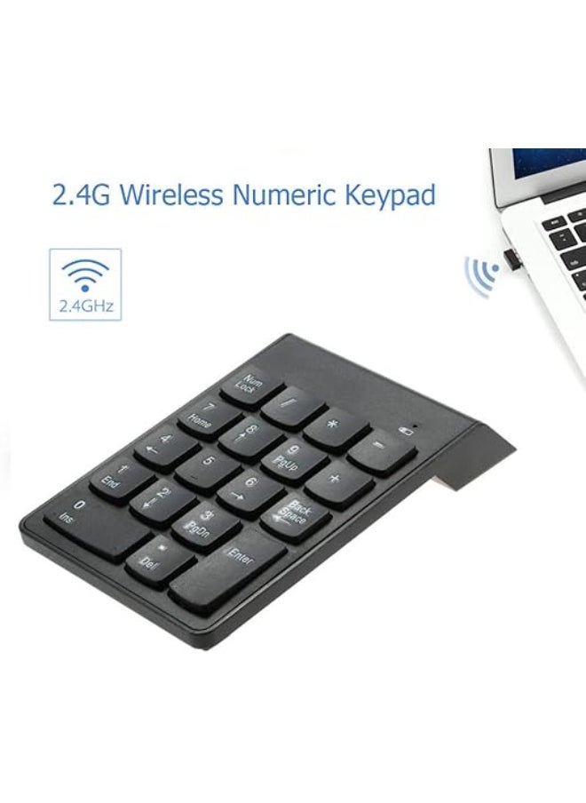 2.4ghz Wireless Numeric Keypad Slim Mini Number Pad Digital Keyboard 18 Keys forLaptop Tablet Desktops (Black)