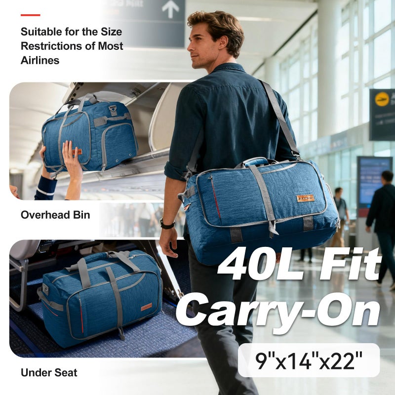 Canway 40L Foldable Duffle Bag for Travel Men & Women Carry On 22"x14"x9" Airline Approved, Small Luggage Overnight Bag with Shoe Compartment, Water-Resistant Gym & Sports Bag - Image 2