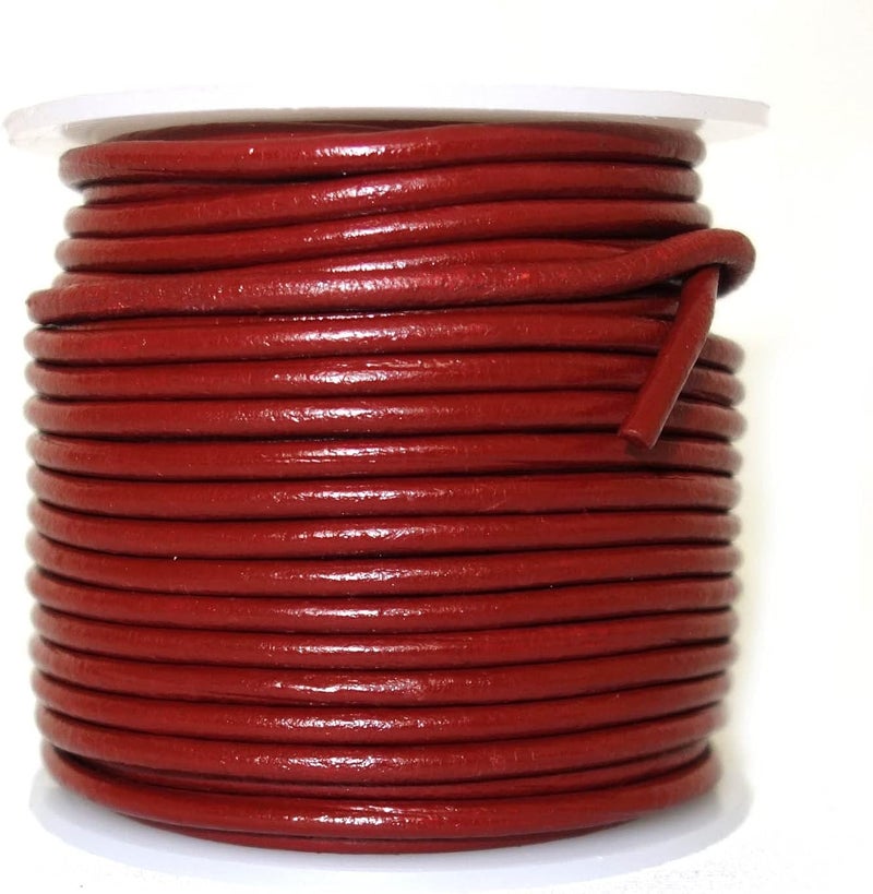 cords craft 1.5mm Round Leather Cord for Jewelry Making Bracelets Necklaces Hair Accessories Beading Work Regular Shiny (Dark Red, 21.87 Yards) | Roll of 20 Meters Genuine Leather Cord - Image 1