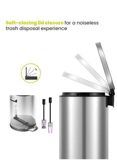 EKO 20L Pedal Trash Bin | Brushed Stainless Steel | Soft-Close, Fingerprint-Resistant | Ideal for Home or Office Use  - Image 4