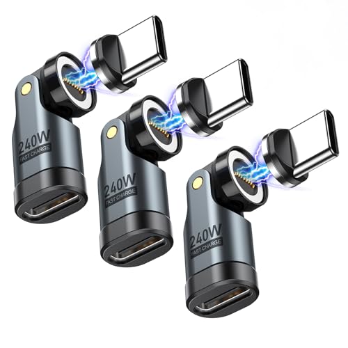 VAFOTON USB C Magnetic Adapter PD 240W(3Pack), 9PIN USB C 90 Degree Adapter/C Right Angle Adapter/180 Degree C Connector/C to C Adapters for 1Phone 17/16/15, Ma-Book Pro/1Pad Series, Samsung Galaxy Series - Image 1