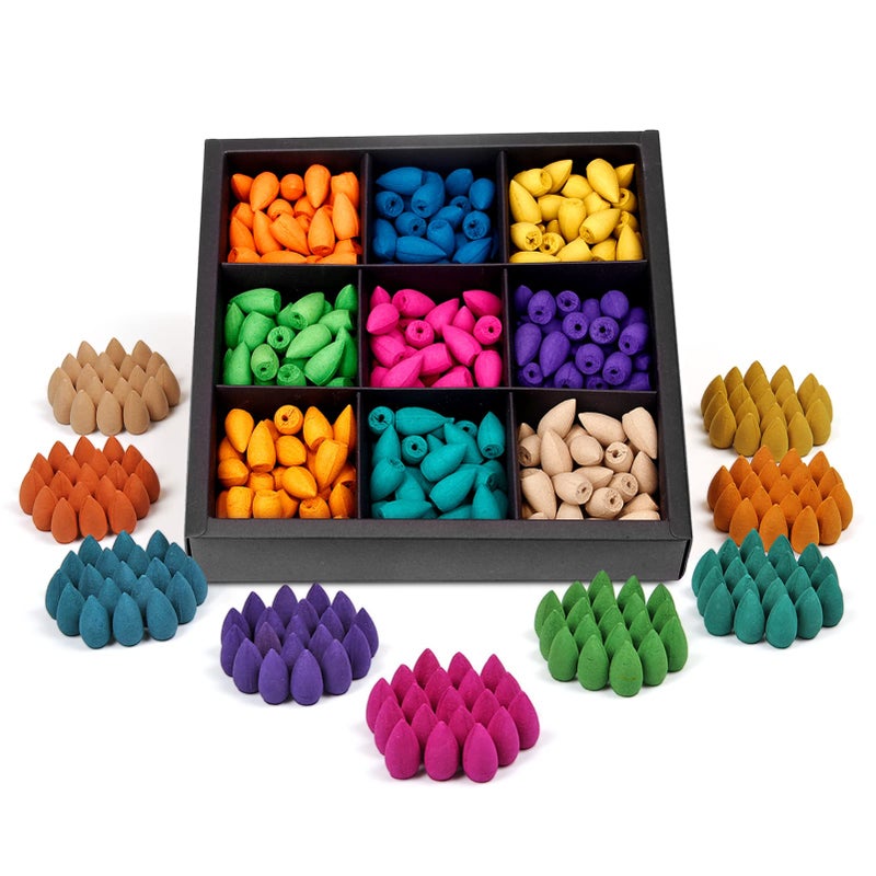 OTOFY Backflow Incense Cones 360 Pcs of 100 Natural Scents Waterfall Incense Rose Tulip Jasmine Lavender Rose for Backflow Burner Holder Natural Meditation Yoga Gift Black360
