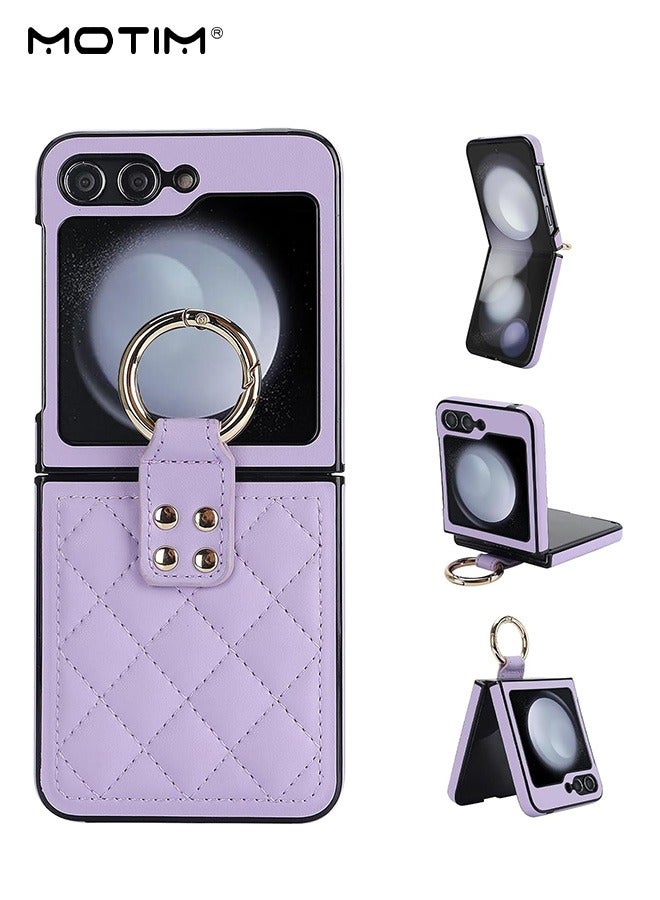 Motim Samsung Galaxy Z Flip 5 Case Cover, Leather Phone Case Shockproof Protective with Ring Holder, Durable Galaxy Z Flip 5 Slim Thin Cover - Image 1