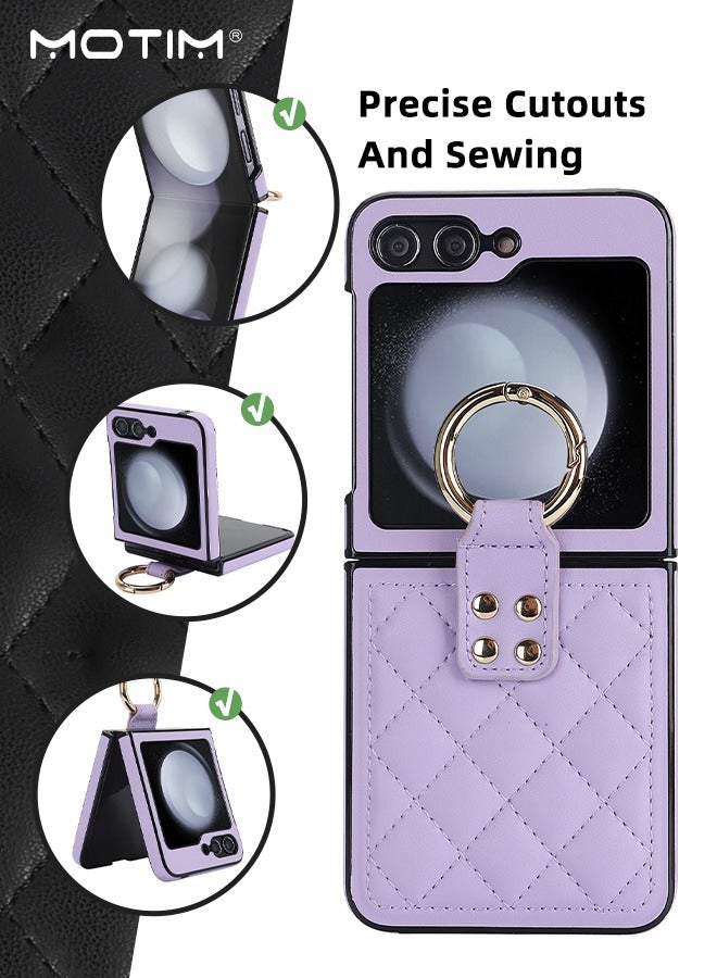 Motim Samsung Galaxy Z Flip 5 Case Cover, Leather Phone Case Shockproof Protective with Ring Holder, Durable Galaxy Z Flip 5 Slim Thin Cover - Image 2