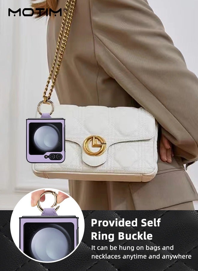 Motim Samsung Galaxy Z Flip 5 Case Cover, Leather Phone Case Shockproof Protective with Ring Holder, Durable Galaxy Z Flip 5 Slim Thin Cover - Image 3