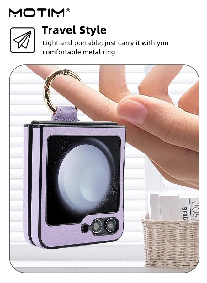 Motim Samsung Galaxy Z Flip 5 Case Cover, Leather Phone Case Shockproof Protective with Ring Holder, Durable Galaxy Z Flip 5 Slim Thin Cover - Image 4