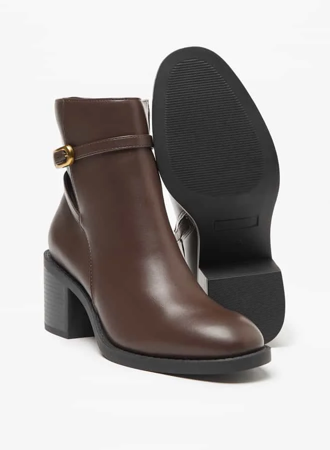 Flora Bella By Shoexpress Women Solid Ankle Boots with Block Heels and Zip Closure