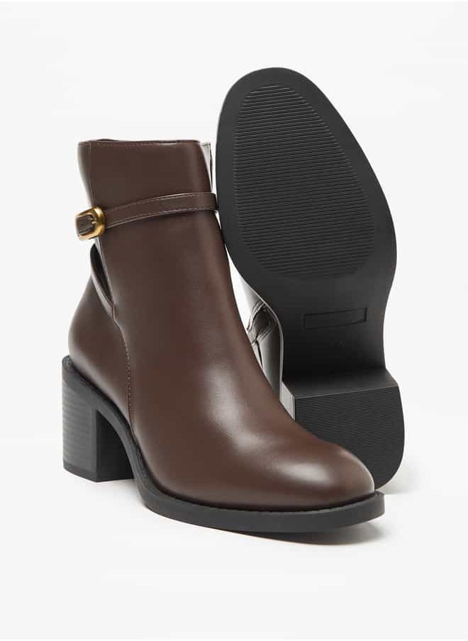 Flora Bella By Shoexpress Women Solid Ankle Boots with Block Heels and Zip Closure  - Image 4