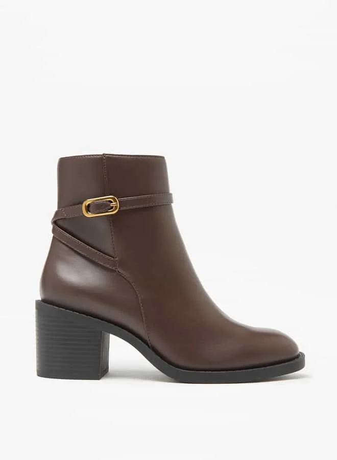 Flora Bella By Shoexpress Women Solid Ankle Boots with Block Heels and Zip Closure