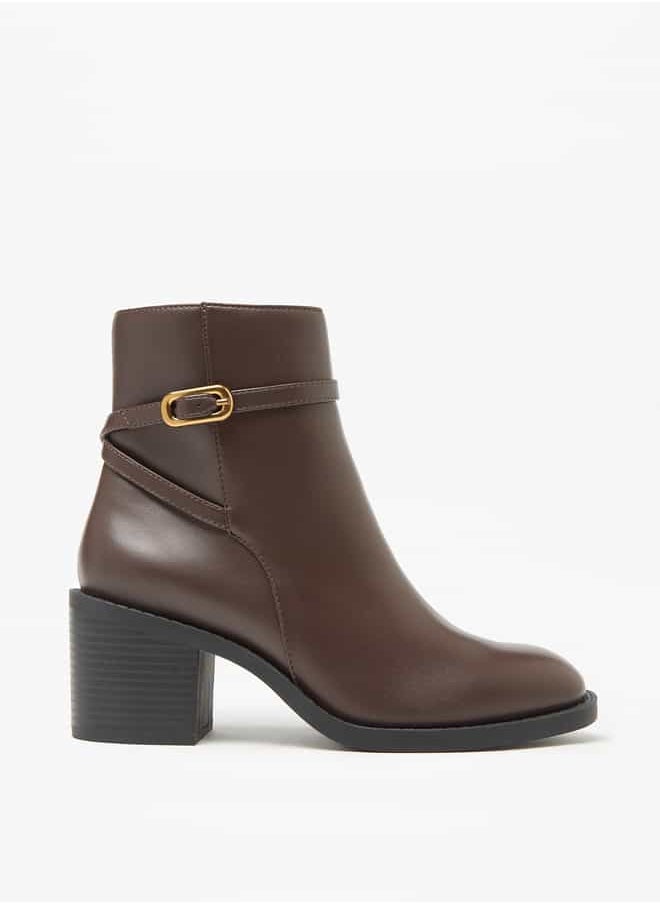 Flora Bella By Shoexpress Women Solid Ankle Boots with Block Heels and Zip Closure  - Image 3