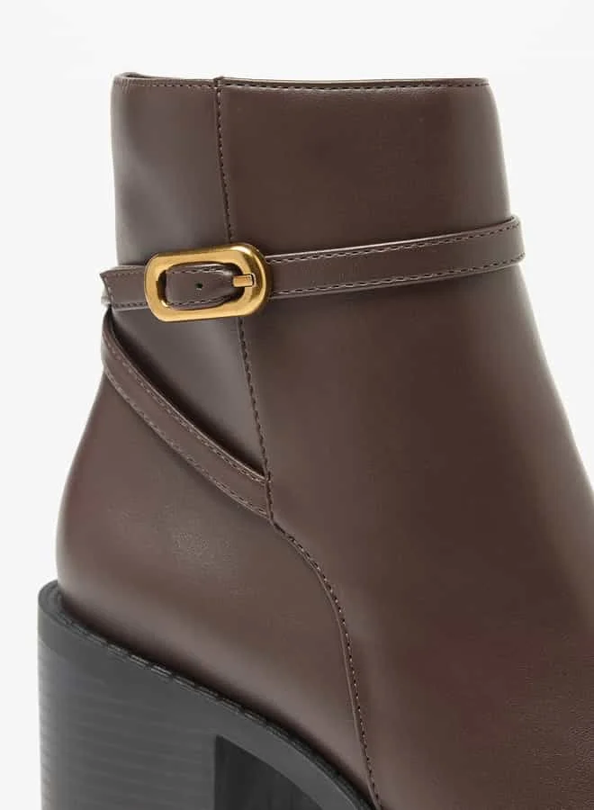 Flora Bella By Shoexpress Women Solid Ankle Boots with Block Heels and Zip Closure