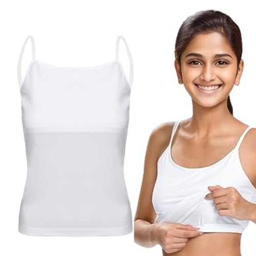 MAGICMOON Padded Regular Fit Camisole For Girls | Flat Padding | Beginners/Teenager Inner For Puberty Cami | Slip With Adjustable Straps (15-16 Years, White) - Image 1