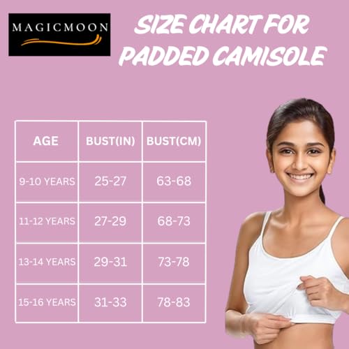 MAGICMOON Padded Regular Fit Camisole For Girls | Flat Padding | Beginners/Teenager Inner For Puberty Cami | Slip With Adjustable Straps (15-16 Years, White) - Image 5