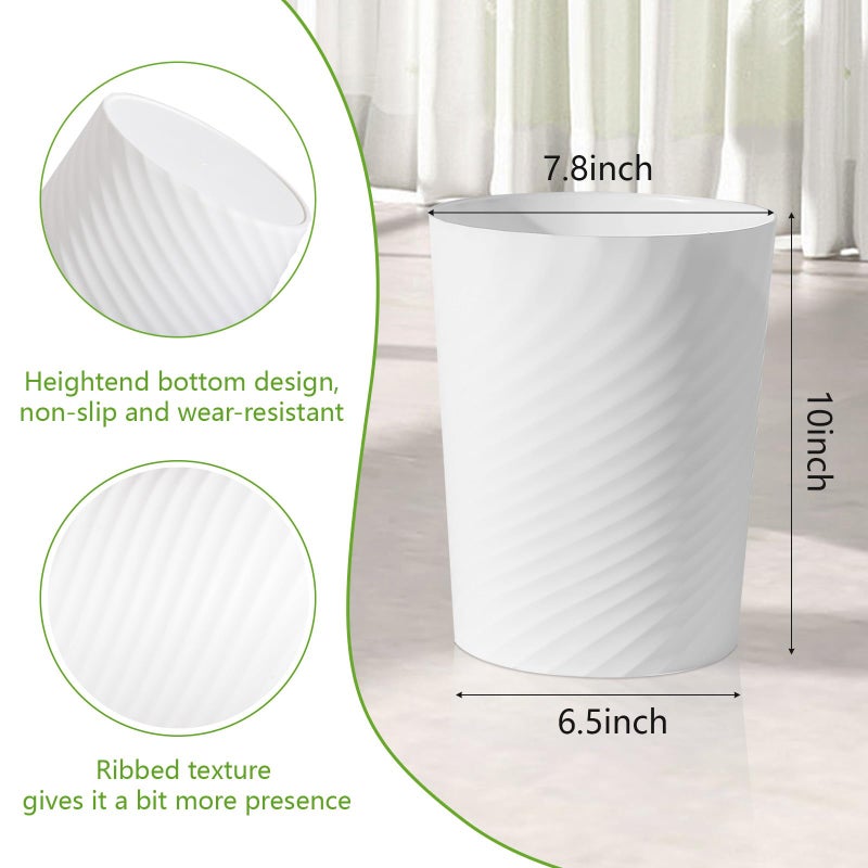 UUJOLY Bathroom Small Trash Can with Trash Bag Plastic Garbage Can Round Waste Basket for Bathrooms, Laundry Room, Kitchens, Offices, Kids Rooms, Dorms, 1.8 Gallons, 3 Pack (White) - Image 2