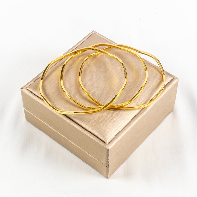 The Black Pearl Accessories Set of 3 Golden Stainless Steel Bangale Bracelet Size 65 - Image 1