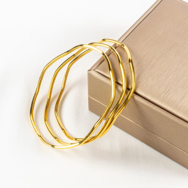 The Black Pearl Accessories Set of 3 Golden Stainless Steel Bangale Bracelet Size 65 - Image 2