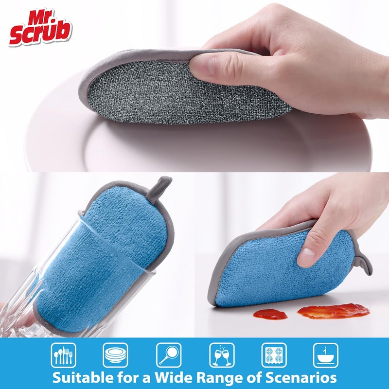 MR. SCRUB Sponges Kitchen Dish Sponge for Washing Dishes Cleaning Kitchen, All-Purpose, 6 Pack, Non Scratch, Rough Scrubbers Side for Non-Stick Cookware, Soft Microfiber Scrub Side for Dishes, Mr. Scrub - Image 3