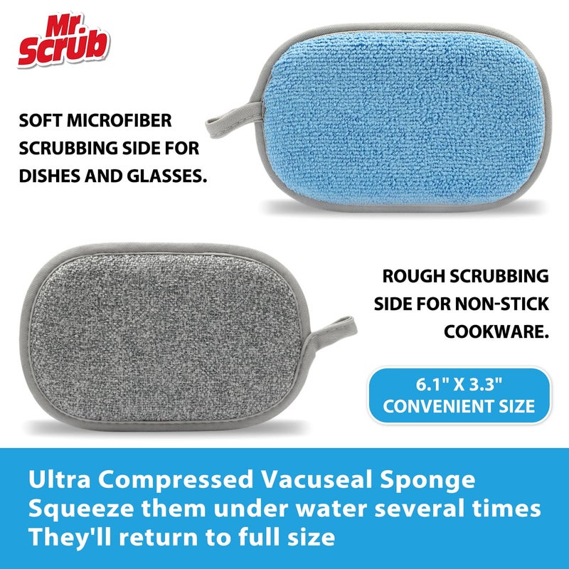 MR. SCRUB Sponges Kitchen Dish Sponge for Washing Dishes Cleaning Kitchen, All-Purpose, 6 Pack, Non Scratch, Rough Scrubbers Side for Non-Stick Cookware, Soft Microfiber Scrub Side for Dishes, Mr. Scrub - Image 4