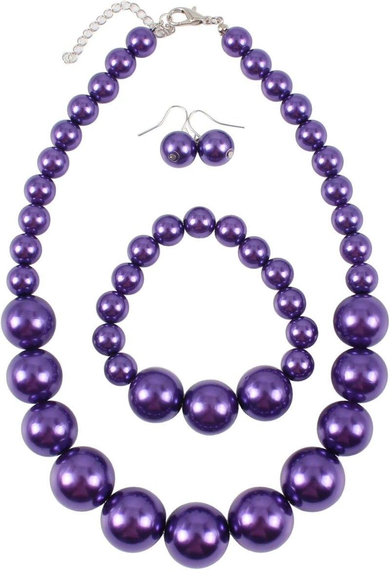 KOSMOS-LI Women's Large Big Simulated Pearl Statement 19" Necklace Bracelet and Earrings Jewelry Set Stocking Stuffers - Image 1