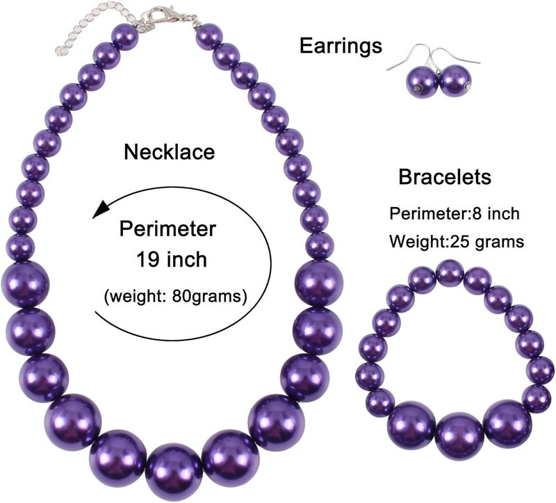 KOSMOS-LI Women's Large Big Simulated Pearl Statement 19" Necklace Bracelet and Earrings Jewelry Set Stocking Stuffers - Image 3