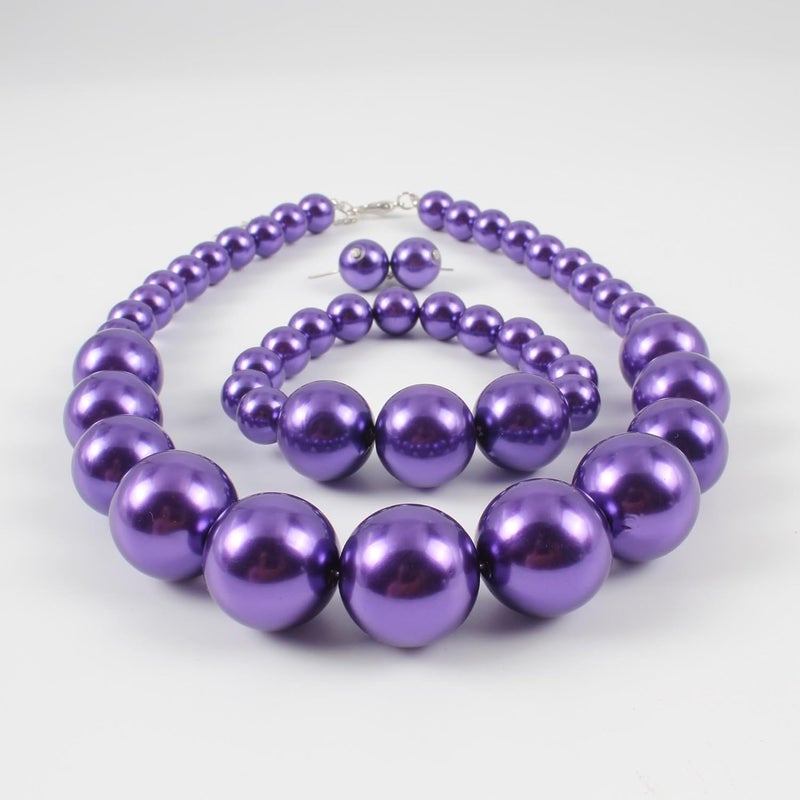 KOSMOS-LI Women's Large Big Simulated Pearl Statement 19" Necklace Bracelet and Earrings Jewelry Set Stocking Stuffers - Image 5