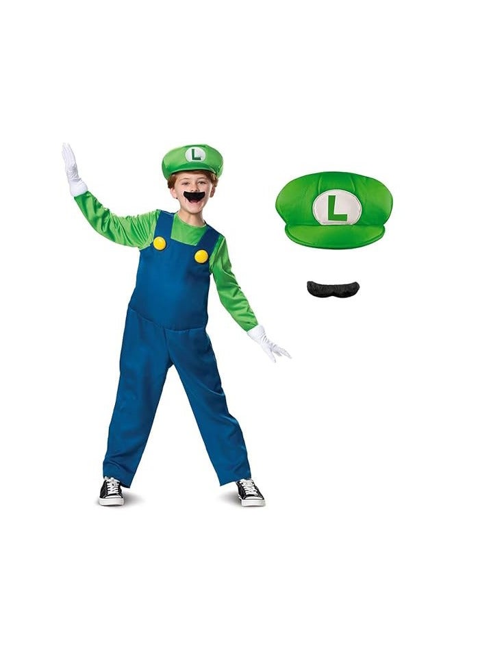 MissTiara Super Mario Cosplay Costume M Size Costume Children 3-4 4-5 5-6 6-7 7-8 9-10 Mario Costume Boys Girls Set Fancy Dress Up Romper Children Boys Girls Hats Beard Cosplay Birthday Party Green /Blue  - Image 2