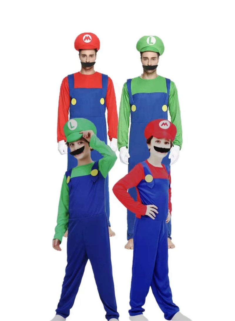 MissTiara Super Mario Cosplay Costume M Size Costume Children 3-4 4-5 5-6 6-7 7-8 9-10 Mario Costume Boys Girls Set Fancy Dress Up Romper Children Boys Girls Hats Beard Cosplay Birthday Party Green /Blue  - Image 3