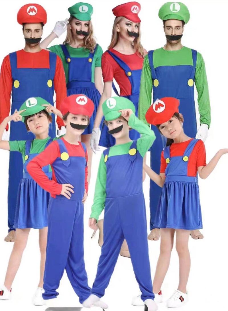 MissTiara Super Mario Cosplay Costume M Size Costume Children 3-4 4-5 5-6 6-7 7-8 9-10 Mario Costume Boys Girls Set Fancy Dress Up Romper Children Boys Girls Hats Beard Cosplay Birthday Party Green /Blue  - Image 5