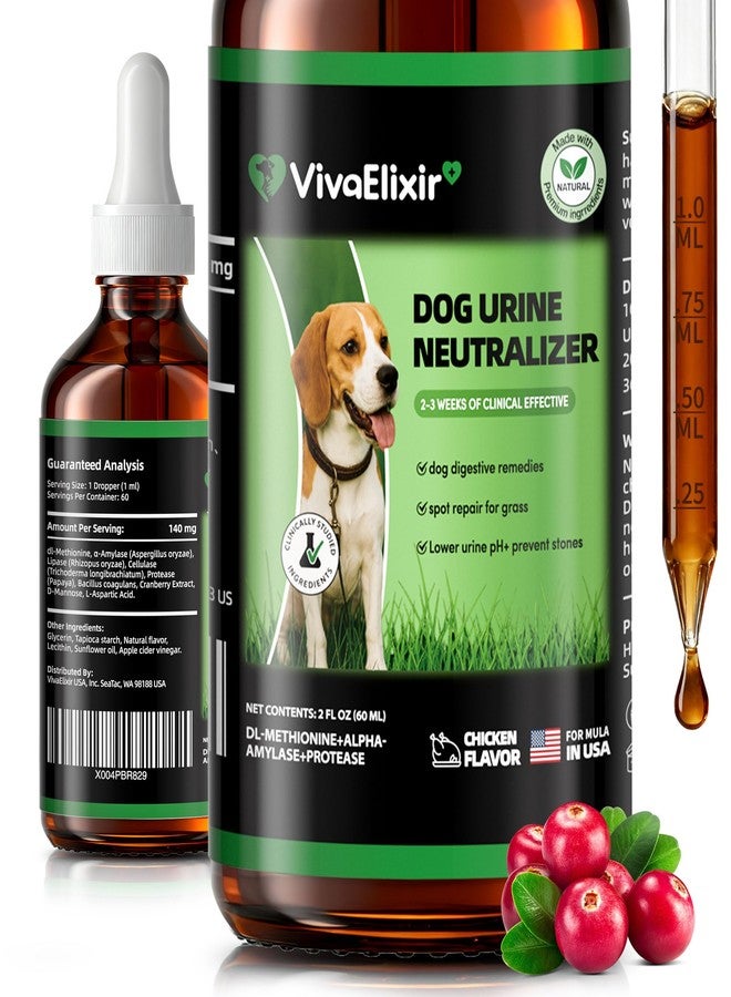 VivaElixir Dog Urine Neutralizer for Lawn -Methionine, Probiotics & Enzymes- - Helps Reduce Lawn Burn from Dog Urine, Supports Digestive and Urinary Health -Veterinarian Recommended- 60ml - Image 1