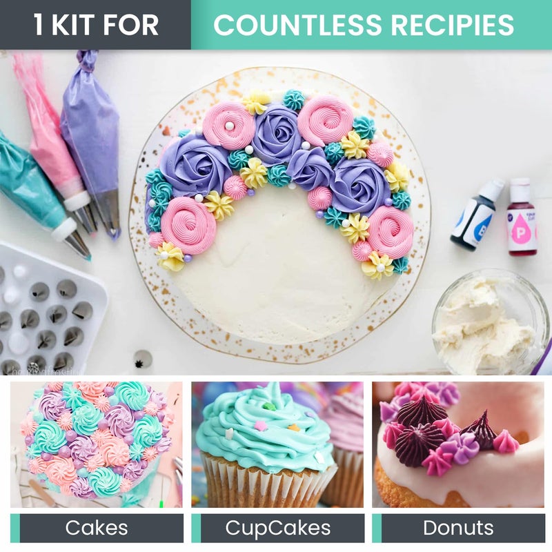 RFAQK 74 PCs Icing Piping Bags and Tips Set, Cake Decorating Kit with 48-Numbered Piping Tips, 20+1 Pastry Bags for Cookie Cupcake Cake Decoration, Cake Decorating Tips Set with Booklet and E-book - Image 5