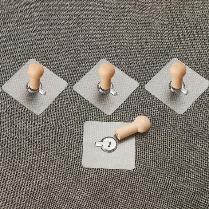 ADHESIVE WOODEN WALL HOOK HANGER HANGING FOR HATS CAPS JACKETS COAT BATHROBE BATH TOWEL KEYS AND KITCHEN UTENSILS SET OF 4PCS 4