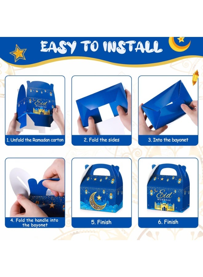 12 Pcs Ramadan Treat Boxes Eid Mubarak Gift Boxes Mosque Star Moon Lantern Eid Party Favor Boxes with Handle Bulk Ramadan Goodie Candy Box for Eid Al Fitr Packages Supplies - Image 5
