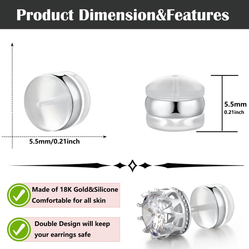 Formulen Silicone Earring Backs, 18K Gold Plated, Secure Locking for Heavy Earrings, Hypoallergenic Clear White - Image 3