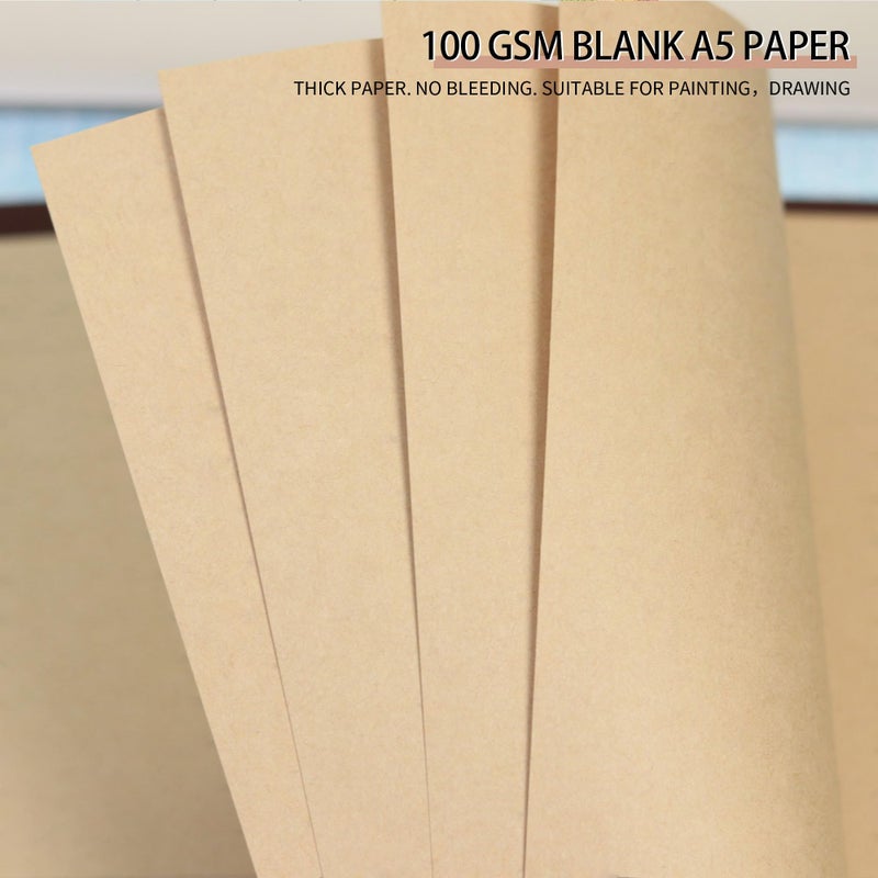 Mafegu A5 Refill Paper, Unlined Blank Kraft Paper,100GSM Thick Refillable Paper 6 Hole Filler Inserts Loose Leaf Paper,for A5 6 Ring Binder,80 Sheets (160 Pages)(Kraft-Blank-A5) - Image 2