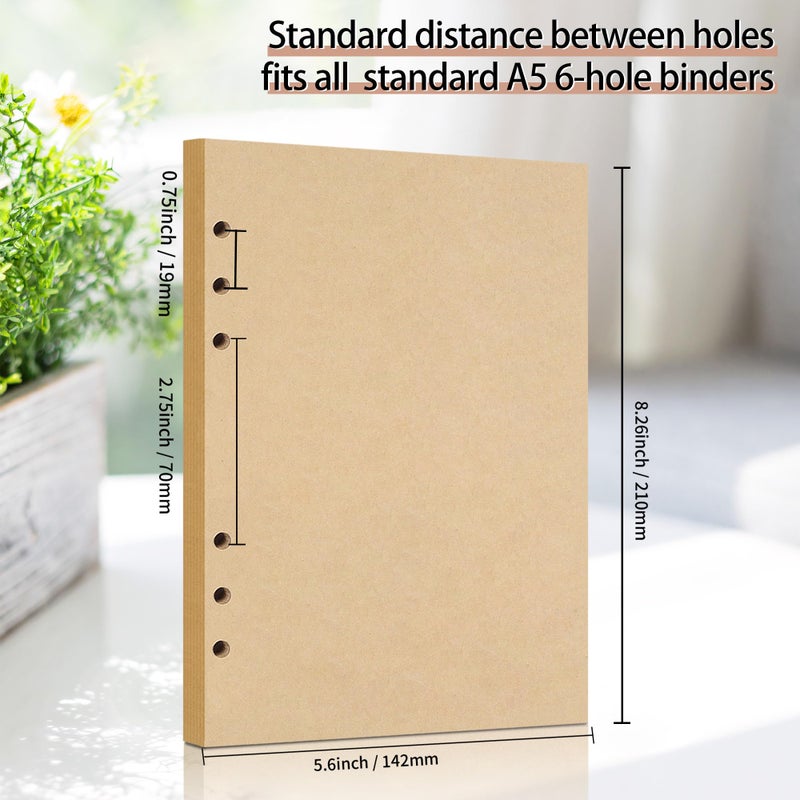 Mafegu A5 Refill Paper, Unlined Blank Kraft Paper,100GSM Thick Refillable Paper 6 Hole Filler Inserts Loose Leaf Paper,for A5 6 Ring Binder,80 Sheets (160 Pages)(Kraft-Blank-A5) - Image 3