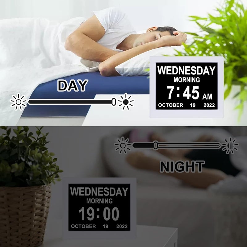 KASTISS Newest Version Digital Day Calendar Clock Clock for Elderly Programmable Medication Reminder Hourly Chime Suitable for Visually Impaired Desktop Wall Hanging White - Image 2