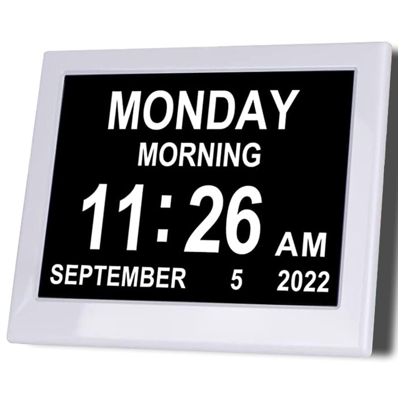 KASTISS Newest Version Digital Day Calendar Clock Clock for Elderly Programmable Medication Reminder Hourly Chime Suitable for Visually Impaired Desktop Wall Hanging White - Image 1