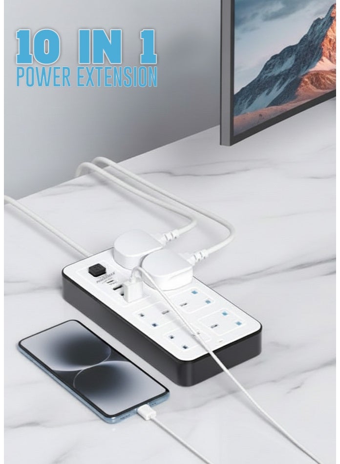 PowerMax 5M Rectangular Power Strip | 6 Anti-Static Sockets | 3 USB-A & 1 USB-C Ports | Master Switch | Overload Protection | Fire Retardant | Child Safety | 2500W Max Power - Image 5