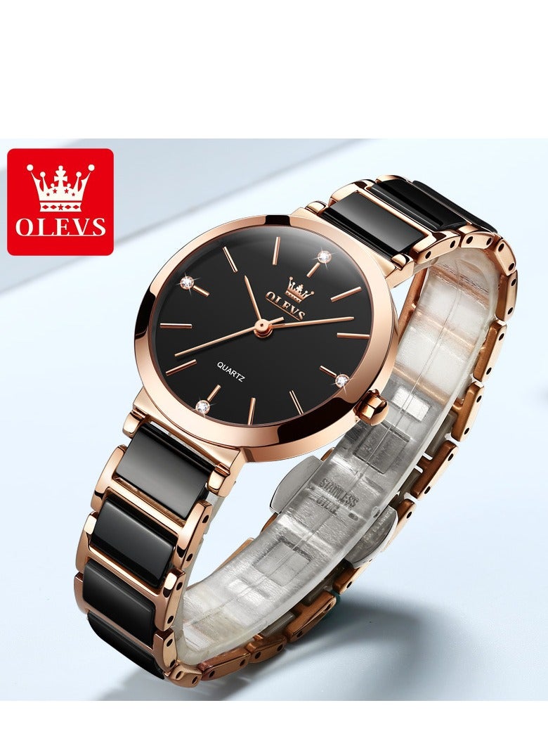 OLEVS Women's Watch Elegant Luxury Watch with Diamond Fashion Ceramic Bracelet Waterproof Ladies Watch - Image 1