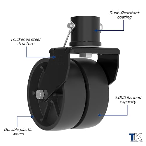 TOWKING 2000lbs Dual 6" Trailer Jack Swivel Caster, Wheel Replacement with Pin, Black - Image 3