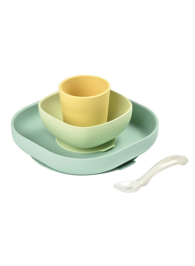 BEABA Silicone 4Piece Dishware 100% Silicone Baby Plate Set Baby Bowls Includes Baby Plate Baby Bowl Baby Cup 2Nd Stage Silicone Spoon Pastels - Image 1