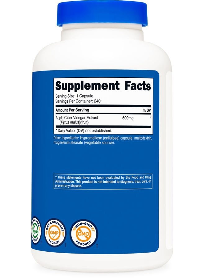 Nutricost Apple Cider Vinegar Capsules 500mg, 240 Vegetarian Capsules - Natural, Vegetarian, GMP, Non-GMO and Gluten Free - Image 5